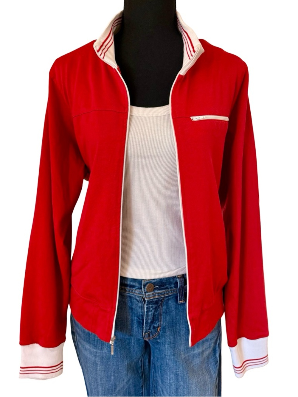 Vintage 1990s Retro Red Zip Up Track Jacket - Size XL Lady Foot Locker